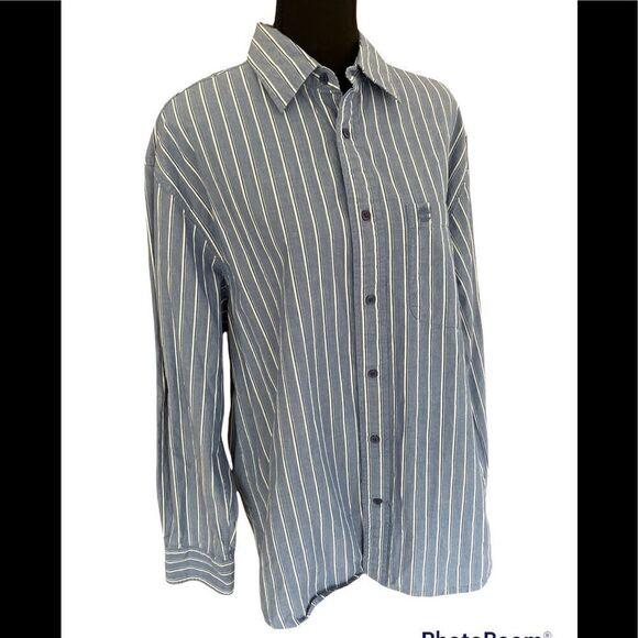 Timberland blue/white striped button down shirt with gingham accents inside sz M - Picture 3 of 6